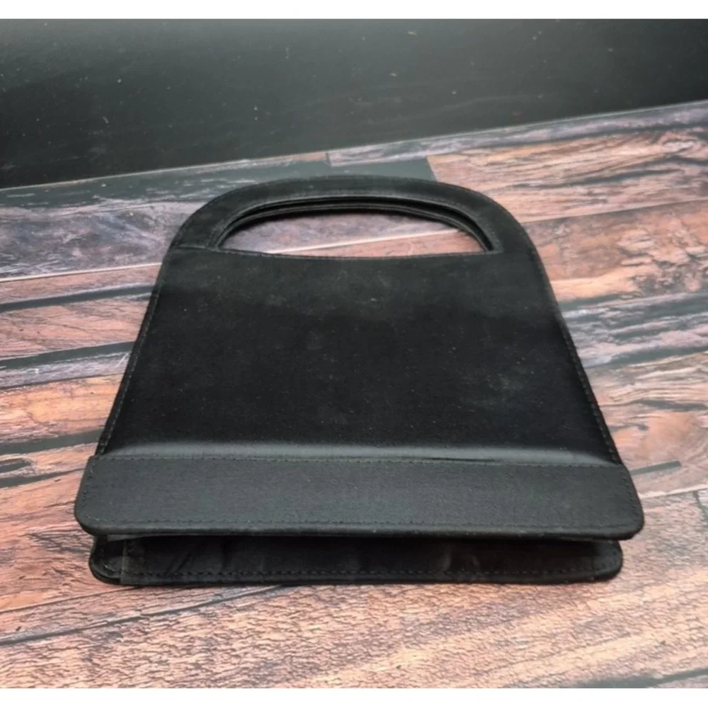 Black Satin Evening Bag Gold Bling Rope Strap Foldable Purse Wedding Prom Travel
